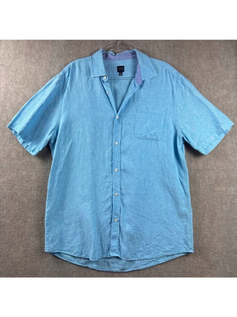 SAKS FIFTH AVENUE BLUE Linen Shirt Mens XL Blue Short Sleeve Button Up Casual